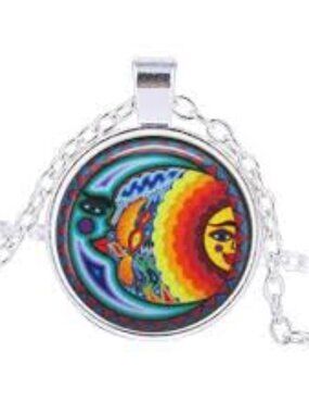 Silver Sun and Moon Celestial Rainbow Necklace Pendant Charm